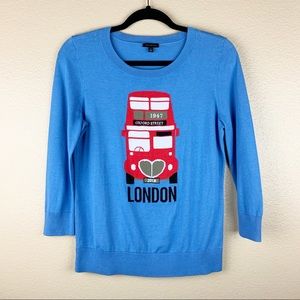 Talbots Blue Sweater Red London Double Decker Bus